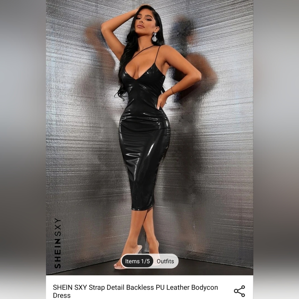 Shein Faux Latex Bodycon Midi dress. Size Small. New with tags